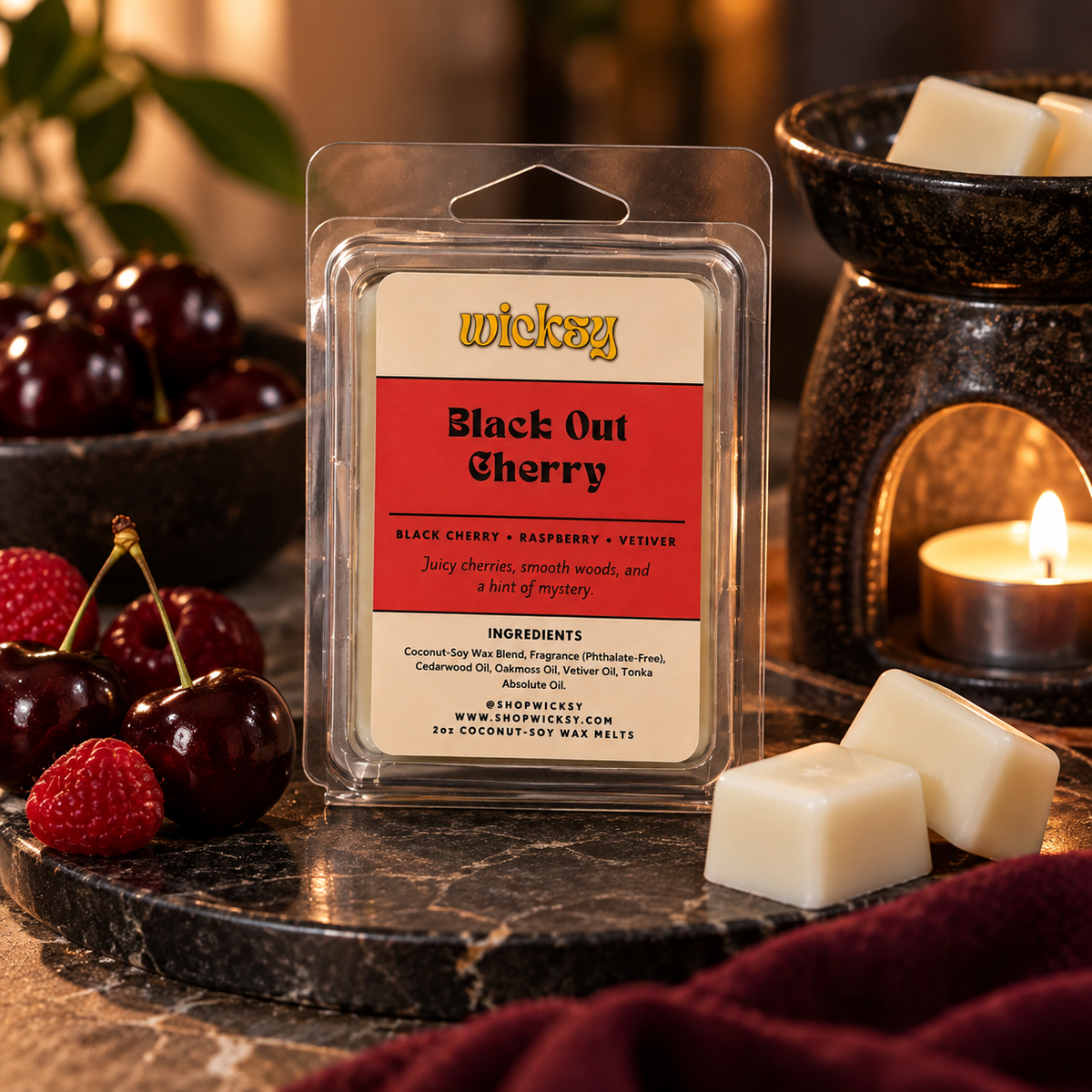 Black Out Cherry Wax Melt by Wicksy, photo 3